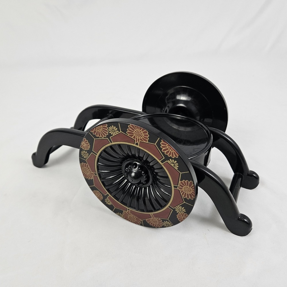 Vintage Japanese Chariot Plant Stand Vase Pedestal Wagon Display Lacquered